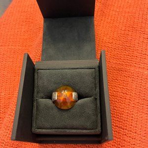 Orange and Silver circular Ring - Sz. 8